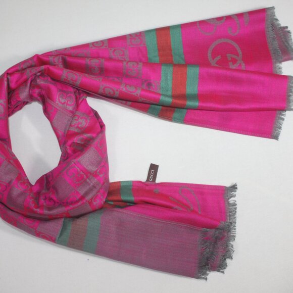 Authentic Gucci Wrap 35% Silk 65% Cashmere Stole Shawl Multicolor Used - Picture 13 of 13
